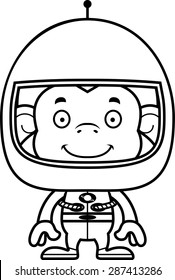 A cartoon astronaut monkey smiling.