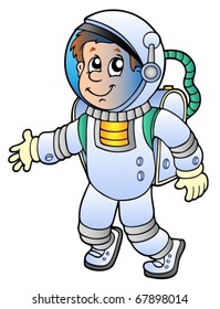 Cartoon astronaut on white background - vector illustration.