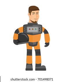 Cartoon astronaut on white background - vector illustration.