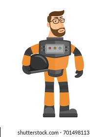 Cartoon astronaut on white background - vector illustration.