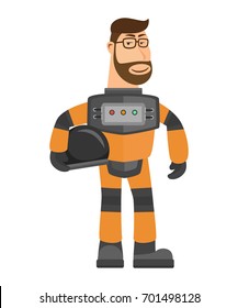 Cartoon astronaut on white background - vector illustration.