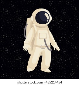 Cartoon astronaut in open cosmos vector illustration. Cosmonaut floating in space. Illustration of cosmos traveler, galaxy explorer, astronaut suit science and technology
