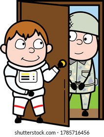Cartoon Astronaut opening Door Illustration