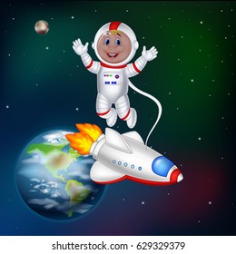  Cartoon astronaut in outer space 