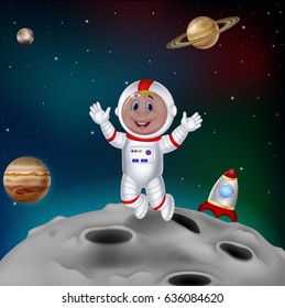 Cartoon astronaut in outer space