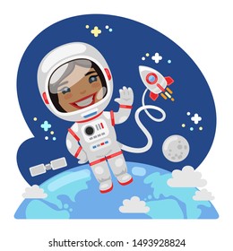 Cute Cartoon Boy Astronaut On Moon Stock Vector (Royalty Free ...