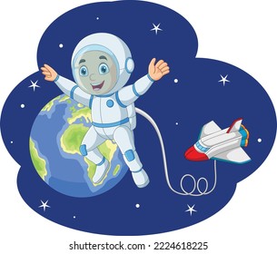 Cartoon astronaut in the outerspace