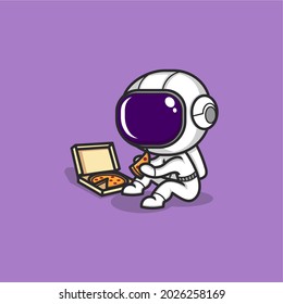 cartoon astronaut with pizza. vector illustration for children or mascot logo