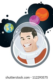 cartoon astronaut with planet background