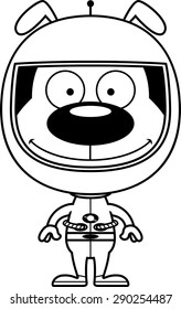 A cartoon astronaut puppy smiling.