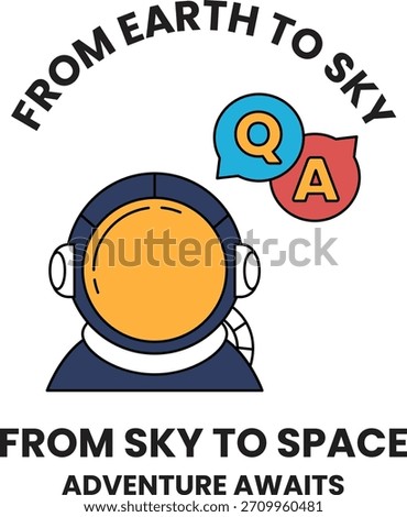 A cartoon of an astronaut with a question mark on his head. The text below the image says "From Earth to Sky to Space Adventure Awaits"