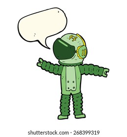 cartoon astronaut reaching with speech bubble