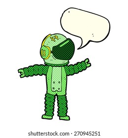 astronauta de caricatura que llega con burbuja de discursos