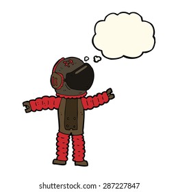 astronauta de dibujos animados alcanzando la burbuja del pensamiento