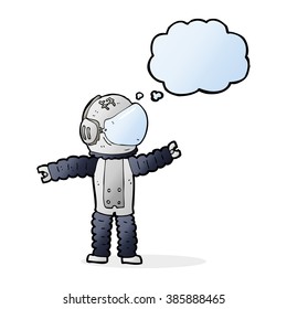 cartoon astronaut reaching with thought bubble