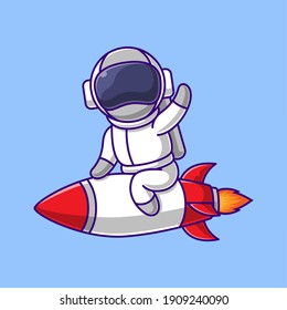 cartoon astronaut is riding a flying rocket