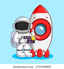 Cartoon Astronaut and Rocket Ready for Mars Mission Vector Illustration Cartoon Design