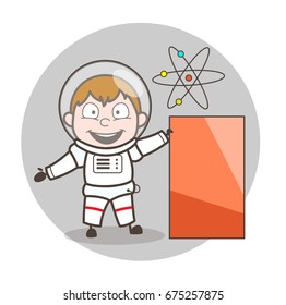 Cartoon Astronaut Showing Banner Vector Illustration