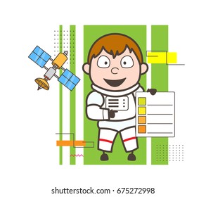 Cartoon Astronaut Showing a Checklist Vector Illustration
