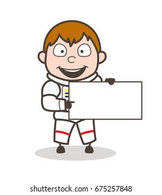 Cartoon Astronaut Showing a Message Banner Vector Illustration