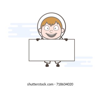 Cartoon Astronaut Showing a Message Banner Vector Illustration