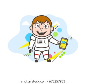 Cartoon Astronaut Showing Message in Mobile Vector Illustration