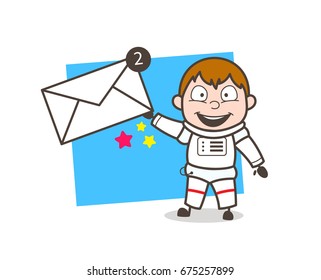 Cartoon Astronaut Showing Messages Vector Illustration