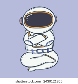Cartoon astronaut sitting with crossed arms