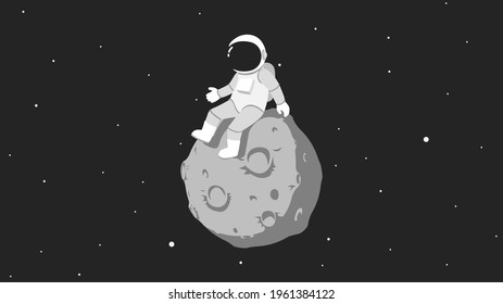 Cartoon-Astronautin auf grauem Planeten oder Mond