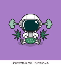 cartoon astronaut smoking cannabis .vector illustration for sticker or mascot logo