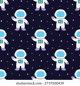 Cartoon-Astronaut im nahtlosen Raummuster, Printdesign für Kinder, flache Vektorgrafik