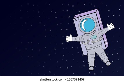 cartoon astronaut in space with stars for animation, motion, illustration and advertising