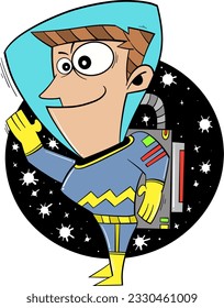cartoon astronaut in space vector illustration.