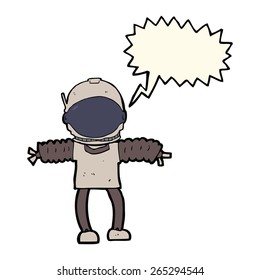 astronauta de caricatura con burbuja de habla