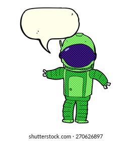 Cartoon-Astronautin mit Sprachblase