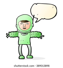 astronauta de caricatura con burbuja de habla