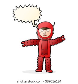 astronauta de caricatura con burbuja de habla