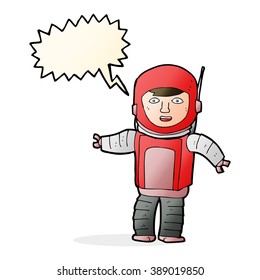 Cartoon-Astronautin mit Sprachblase