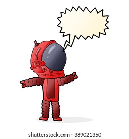 Cartoon-Astronautin mit Sprachblase