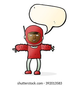 Cartoon-Astronautin mit Sprachblase