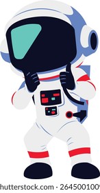 Cartoon astronaut standing confidently in upright pose with hands on hips, showcasing leadership or heroic stance in cosmic sci-fi themes.