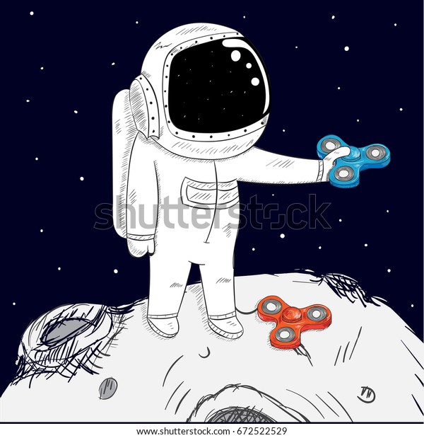 Cartoon Astronaut On The Moon Drawing