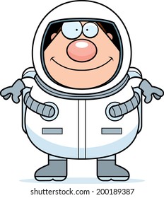 A cartoon astronaut standing and smiling.