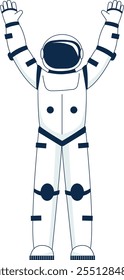 A cartoon astronaut is standing in a white space suit