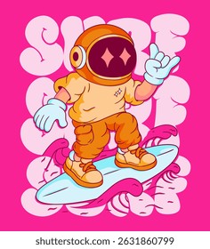 Cartoon Astronaut Surfing on Hoverboard, for Urban Streetwear T-shirt and Poster Art Design