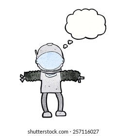 Cartoon-Astronautin mit Denkblase