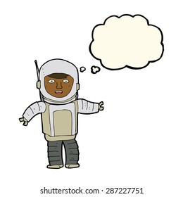 astronauta de desenho animado com bolha de pensamento