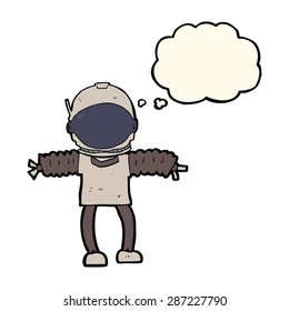 astronauta de dibujos animados con burbuja de pensamientos
