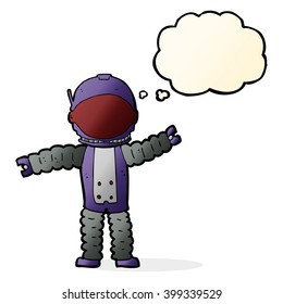 astronauta de dibujos animados con burbuja de pensamientos