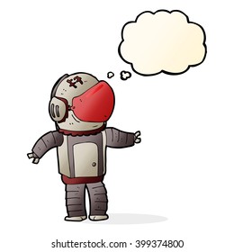 astronauta de dibujos animados con burbuja de pensamientos